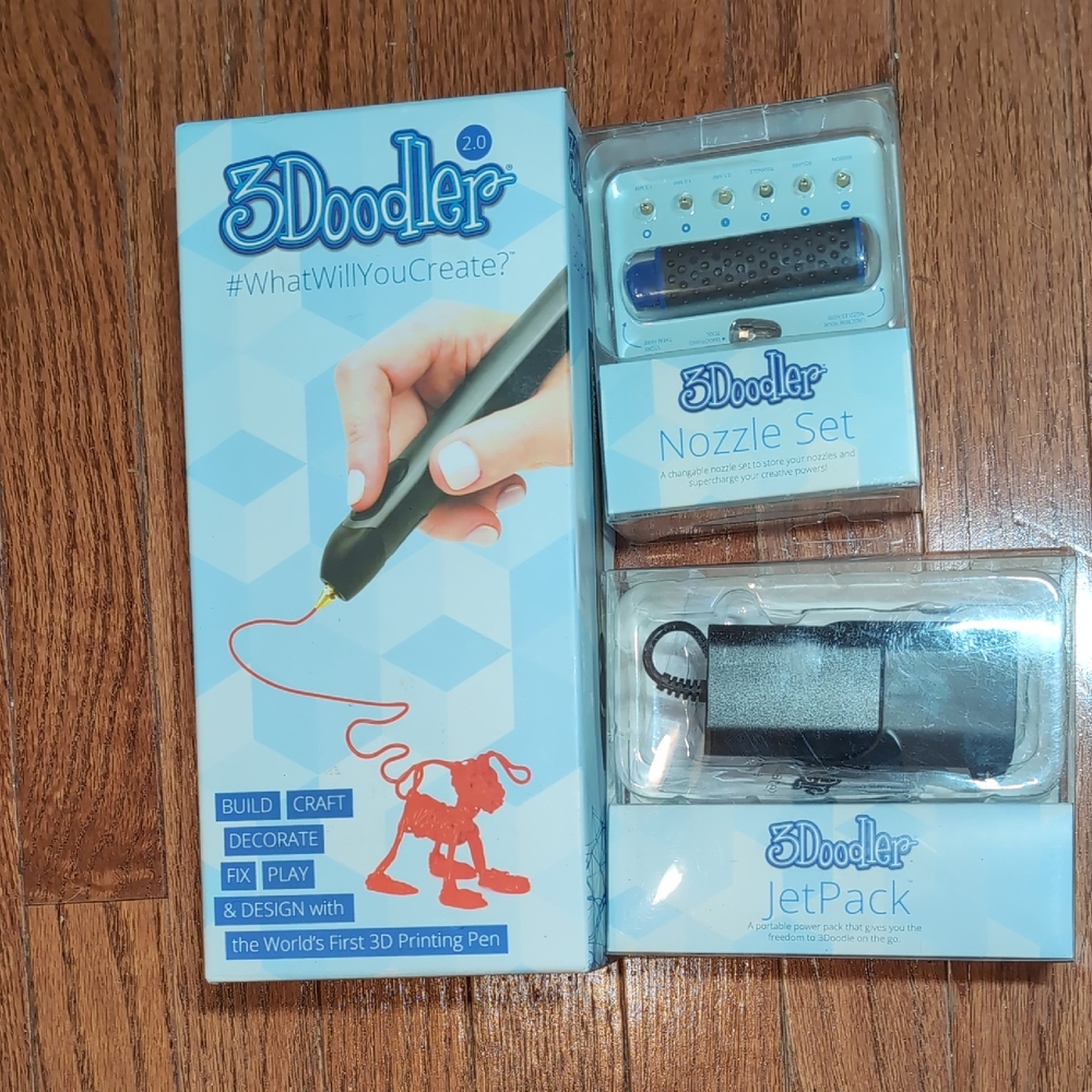 3Doodler 3D Printing Pen 2.0 with 5 Filment Packs, Nozzle Set + Jetpack Battery